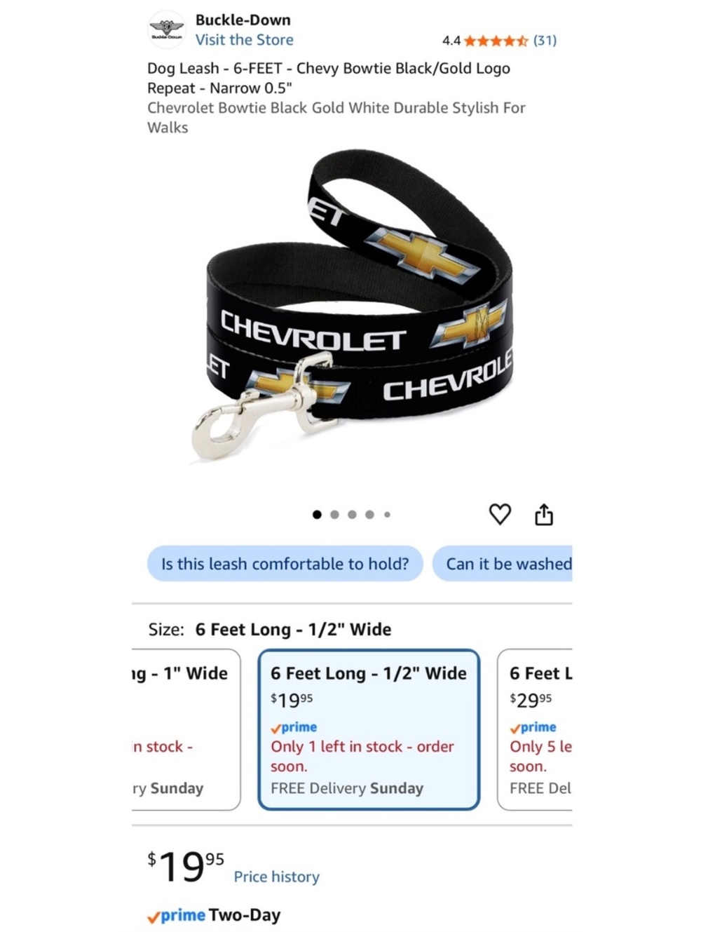 New Buckle-Down 6-Foot Chevrolet Dog Leash - Picture 4 of 4